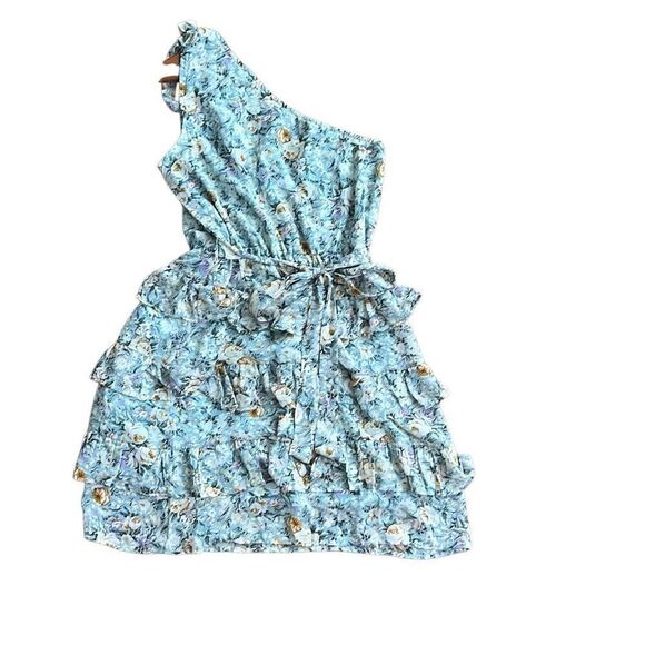 BTFBM Floral Elastic Waist Ruffle Tiered One Shoulder Sundress Multicolor Medium - Picture 1 of 8